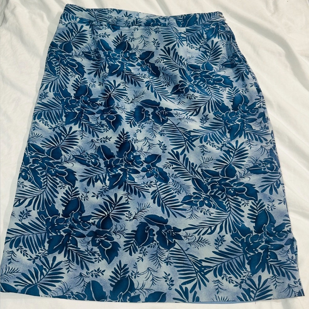 Pendleton Maxi Skirt Sz 14 Blue Floral Fern All Silk Cottagecore Modest Bohochic